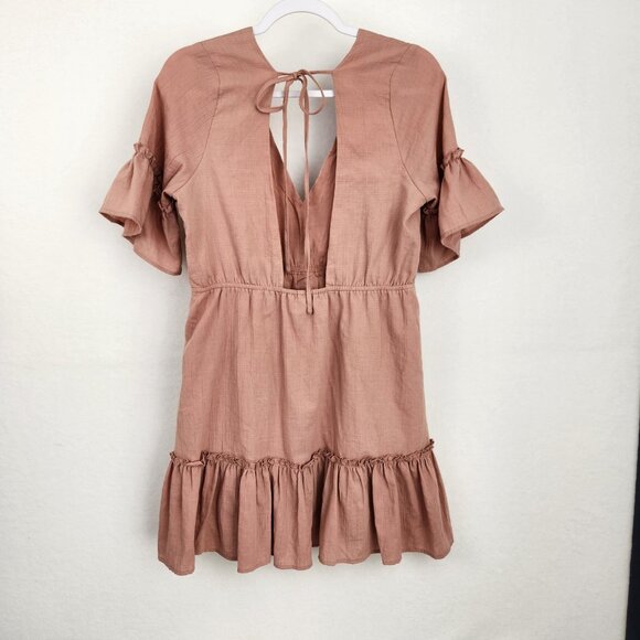Lulus Sunshine Daydream Rusty Rose Short Sleeve Cutout Mini Dress Size L Pink - Picture 3 of 9
